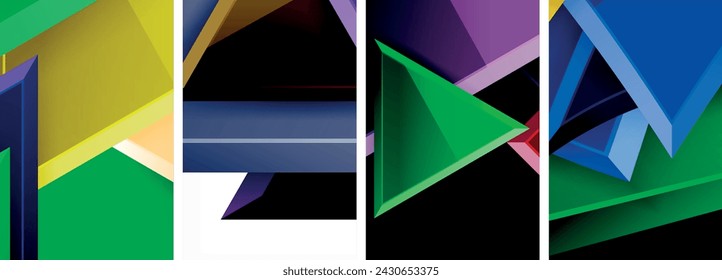 Glossy triangles geometric poster set for wallpaper, business card, cover, poster, banner, brochure, header, website