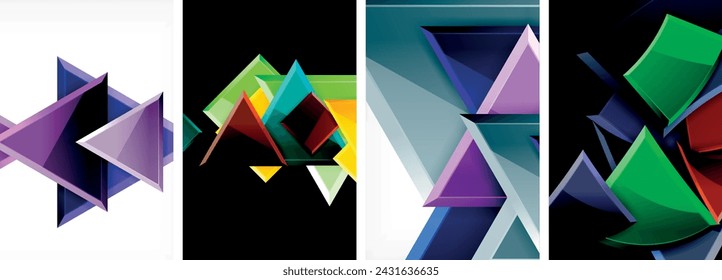 Glossy triangles geometric poster set for wallpaper, business card, cover, poster, banner, brochure, header, website
