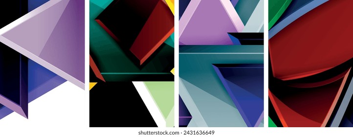 Glossy triangles geometric poster set for wallpaper, business card, cover, poster, banner, brochure, header, website