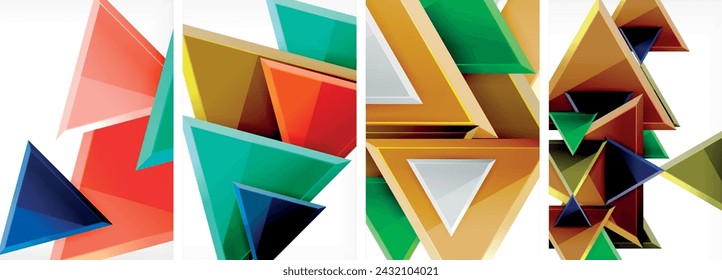 Glossy triangles geometric poster set for wallpaper, business card, cover, poster, banner, brochure, header, website