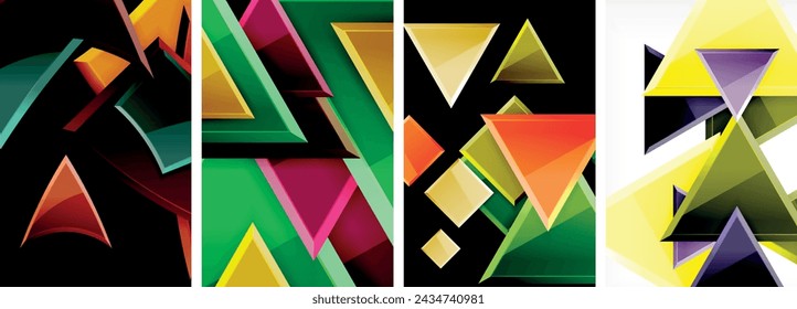 Conjunto de póster geométrico de triángulos brillantes para papel pintado, tarjeta de visita, cubierta, póster, banner, folleto, encabezado, sitio web