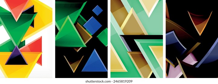 Glossy triangles geometric poster set for wallpaper, business card, cover, poster, banner, brochure, header, website