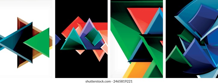 Glossy triangles geometric poster set for wallpaper, business card, cover, poster, banner, brochure, header, website