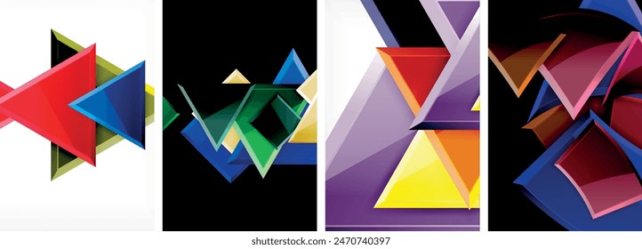 Glossy triangles geometric poster set for wallpaper, business card, cover, poster, banner, brochure, header, website