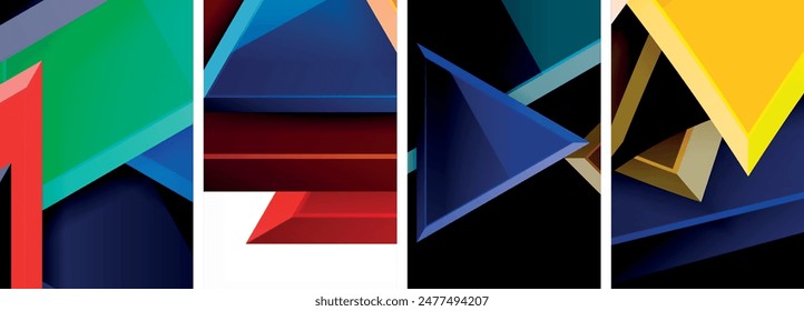 Glossy triangles geometric poster set for wallpaper, business card, cover, poster, banner, brochure, header, website