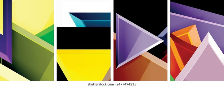 Glossy triangles geometric poster set for wallpaper, business card, cover, poster, banner, brochure, header, website