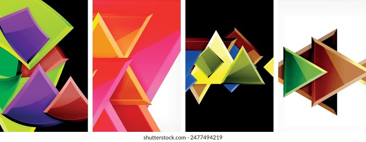 Glossy triangles geometric poster set for wallpaper, business card, cover, poster, banner, brochure, header, website