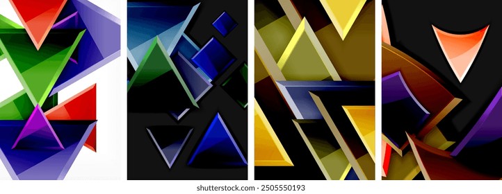 Glossy triangles geometric poster set for wallpaper, business card, cover, poster, banner, brochure, header, website