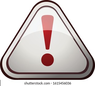 Glossy Triangular Exclamation Warning Sign. 