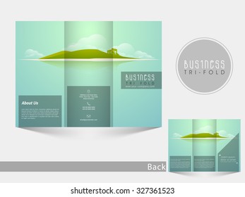 Glossy Trifold Brochure, Template or Flyer presentation with nature view for your business.