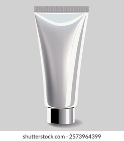 Glossy tube of cream with cap. Realistic cosmetic mockup. Lotion, skin care. Blank cosmetic package.
