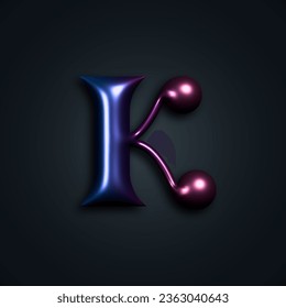 Glossy Typographic Symbol in Trendy Style with 3d and Metallic Gradient. Vector K Letter Illustration for Logos, Icons and Text Design