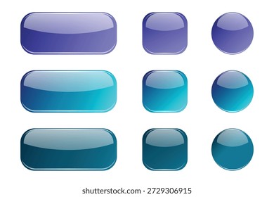 Glossy ui buttons collection: blue and purple rectangular and circular icons Vector