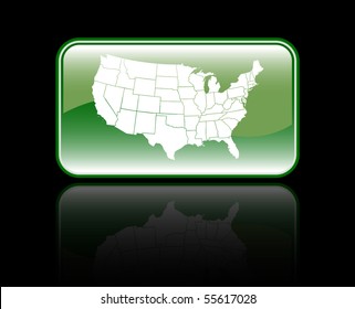 Glossy USA Map Icon Isolated On Black