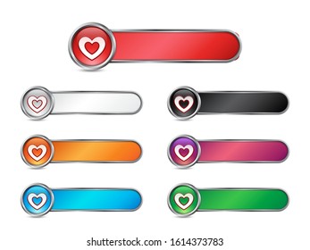 Glossy Valentines heart banner set, Vector Illustration