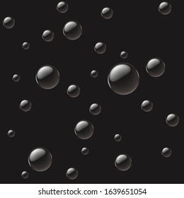 Glossy various size bubbles minimalist black seamless background