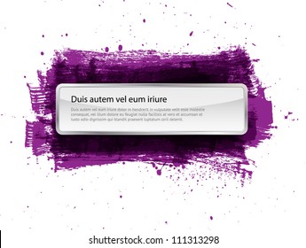 Glossy vector banner over painted grungy purple background