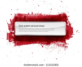 Glossy vector banner over painted grungy red background