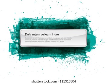 Glossy vector banner over painted grungy turquoise background