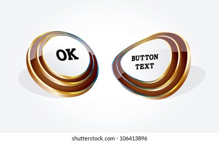 Glossy vector brown 3D buttons with golden details