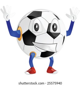 Glossy vector cartoon illustration of a happy soccer ball