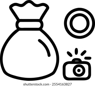 Glossy vector of Dhanteras coin bag and Dhanteras text isolated on white background concept as Camera movement Zoom into the coin bag. Scene Isolated white background with ample co