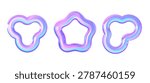 Glossy vector frames isolated on white background, prismatic Y2K star flower blob sticker borders with holographic gradient effect