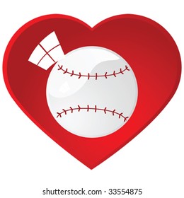 Glossy vector illustration of a baseball inside a heart