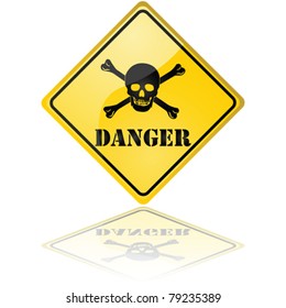 Glossy vector illustration of a danger sign showing a skull with crossed bones