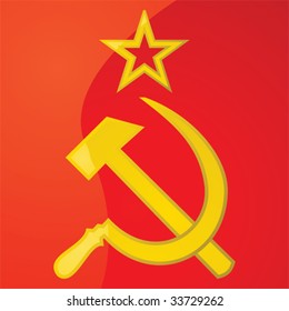Glossy vector illustration of a hammer and sickle, from the flag of the former USSR