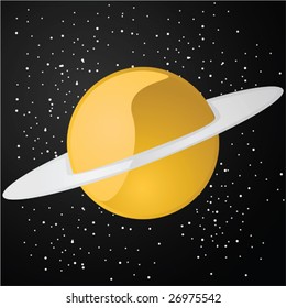 Glossy vector illustration of an orange planet with a ring around it