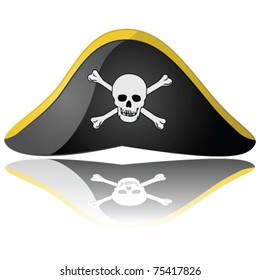 Glossy vector illustration of a pirate hat reflected on a white background