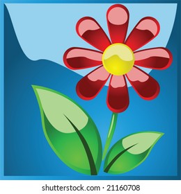 Glossy vector illustration of a red flower on a blue button