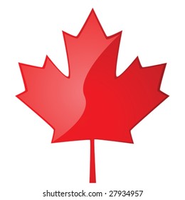 Glossy Vector Illustration Of A Red Maple Leaf, Symbol Of Canada