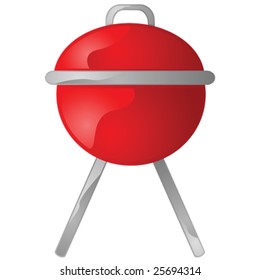 Glossy vector illustration of a red portable round barbecue grill