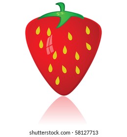 Glossy vector illustration of a ripe red strawberry