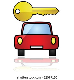 Glossy vector illustration showing a compact car with a key over it