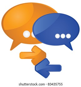 Glossy vector illustration showing a couple of talk balloons and arrows to symbolize dialog and exchange