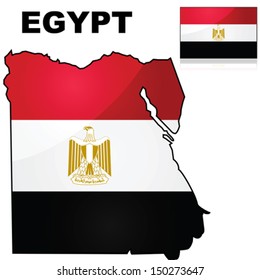 Glossy vector illustration showing the flag of Egypt over the country's map