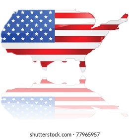 Glossy vector illustration showing a flag of the United States over the country's map