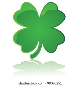 Glossy vector illustration showing a four leaf clover reflected on a white surface