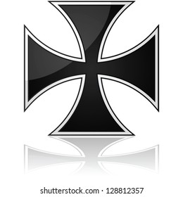 Glossy vector illustration showing an iron cross symbol reflected over a white surface