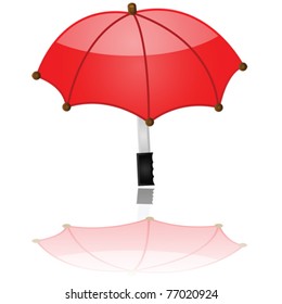 Glossy vector illustration showing a red umbrella reflected on a white surface