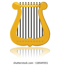 Glossy vector illustration showing a small harp reflected on a white surface