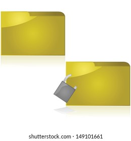 Glossy vector illustration showing two file folders, a normal one and another with a lock