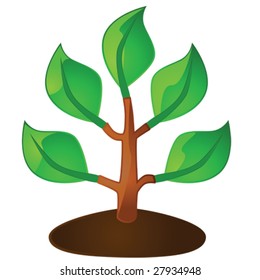 Glossy vector illustration of a small tree placed on some soil