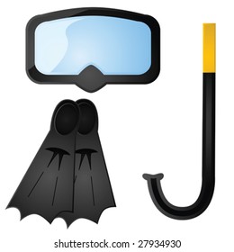 Glossy vector illustration of some scuba diving equipment
