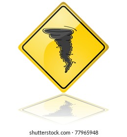 Glossy vector illustration of a warning sign showing a tornado