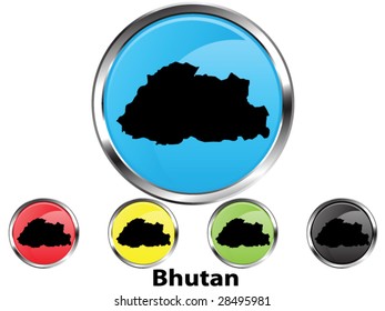 Glossy vector map button of Bhutan