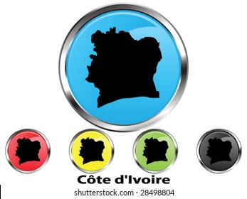 Glossy vector map button of Cote d'Ivoire (Ivory Coast)